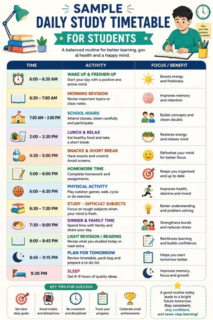 Sample Daily Study Timetable