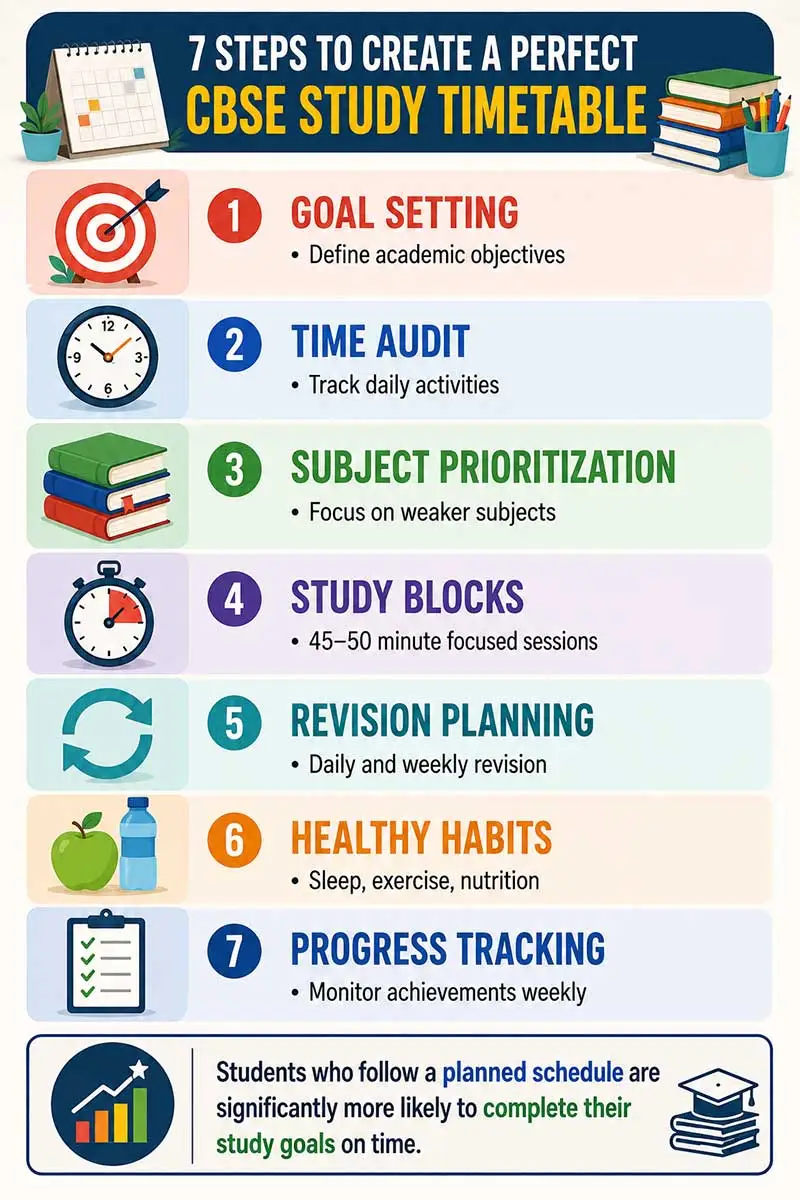 Infographic: 7 Steps to Build a Perfect Study Timetable