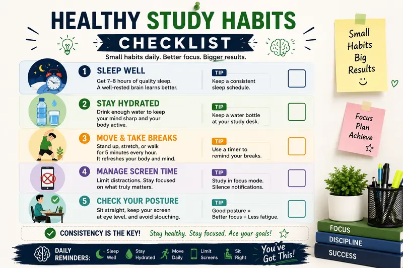 Healthy Study Habits Checklist- healthy study habits