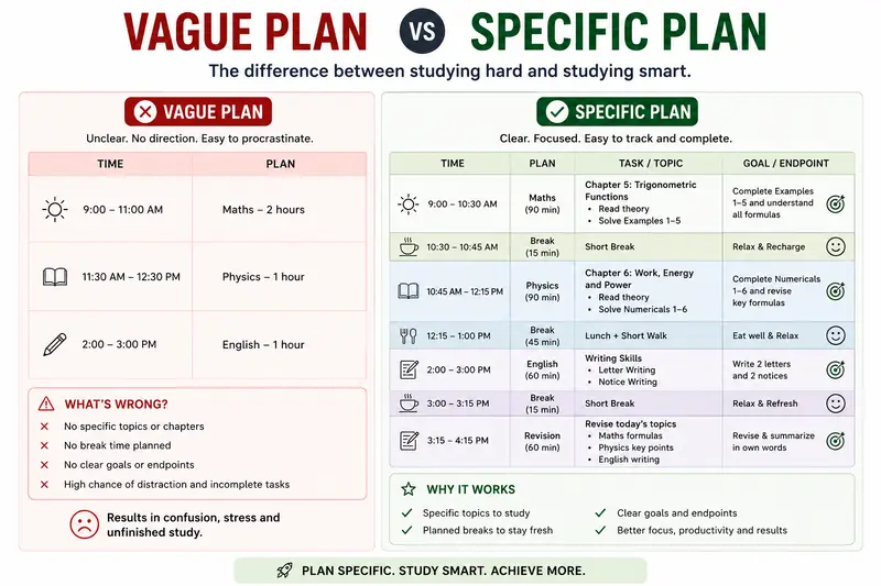 study planner for students-vague VS Specific Planner.