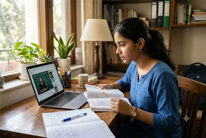 Student comparing a YouTube video explanation with an NCERT textbook